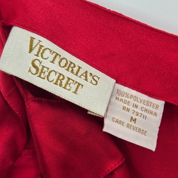 VINTAGE Victoria's Secret Gold Label Red Slip Dress Nightgown Medium Embellished - Picture 4 of 5